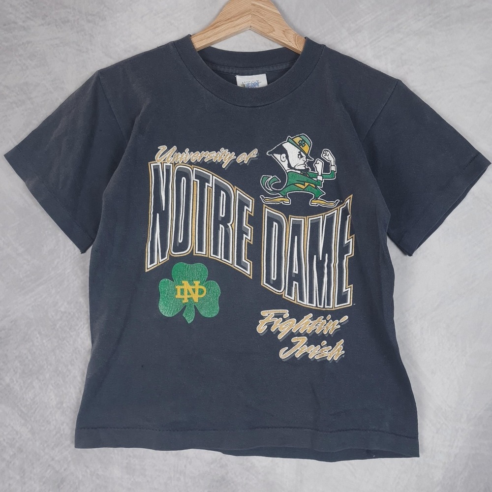 Vintage Notre Dame Fighting Irish Shirt Boys 10 Blue NCAA Football Single Stitch